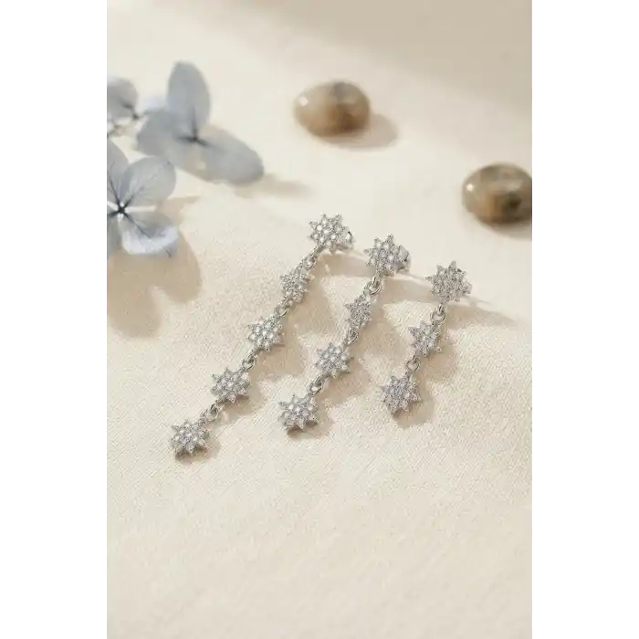 3 lü Set Küpe Gümüş Renk Kutup Yıldızı Detaylı