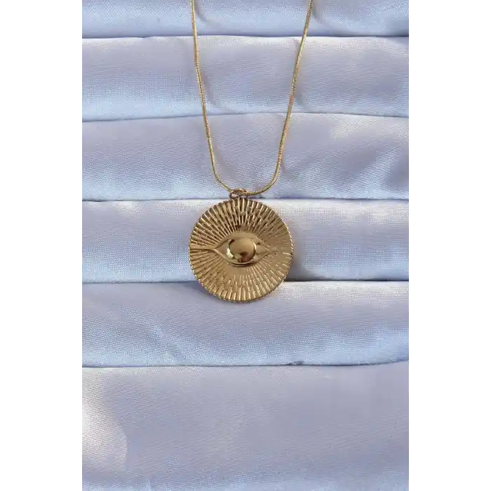 316L Altın Renk İşlemeli Göz Kolye