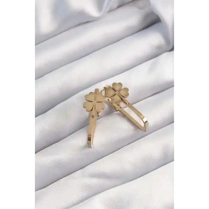 316L Çelik Altın Renk Geometrik Yonca Model Küpe