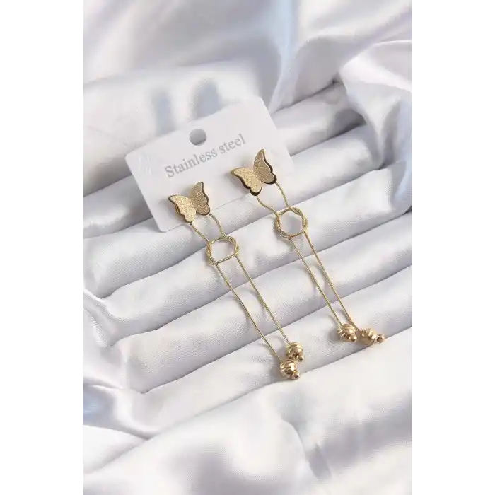 316L Çelik Altın Renk Sallantılı Düğüm Model Kelebek Küpe
