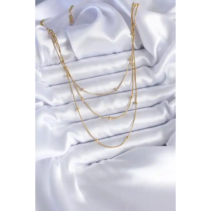 316L Çelik Gold Renk 3lü Minimal Toplu Kadın Kolye
