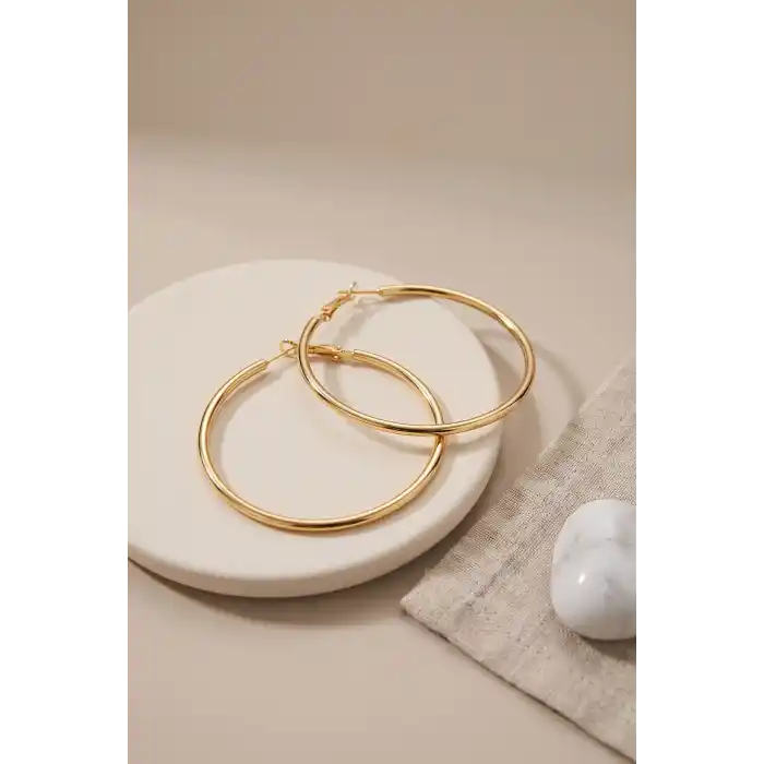 316L Çelik Gold Renk 46 mm Halka Küpe