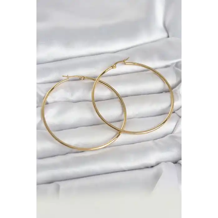 316L Çelik Gold Renk 60 mm Halka Kadın Küpe