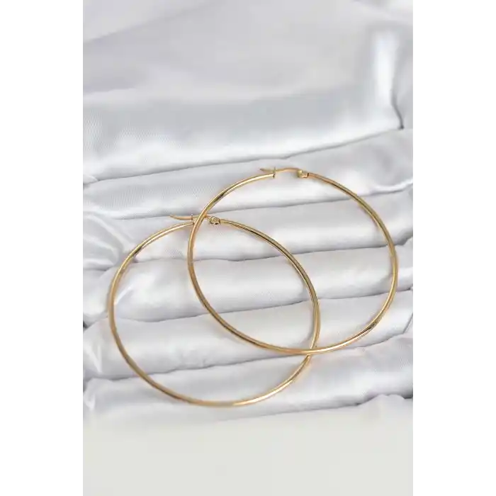 316L Çelik Gold Renk 70 mm Kadın Halka Küpe