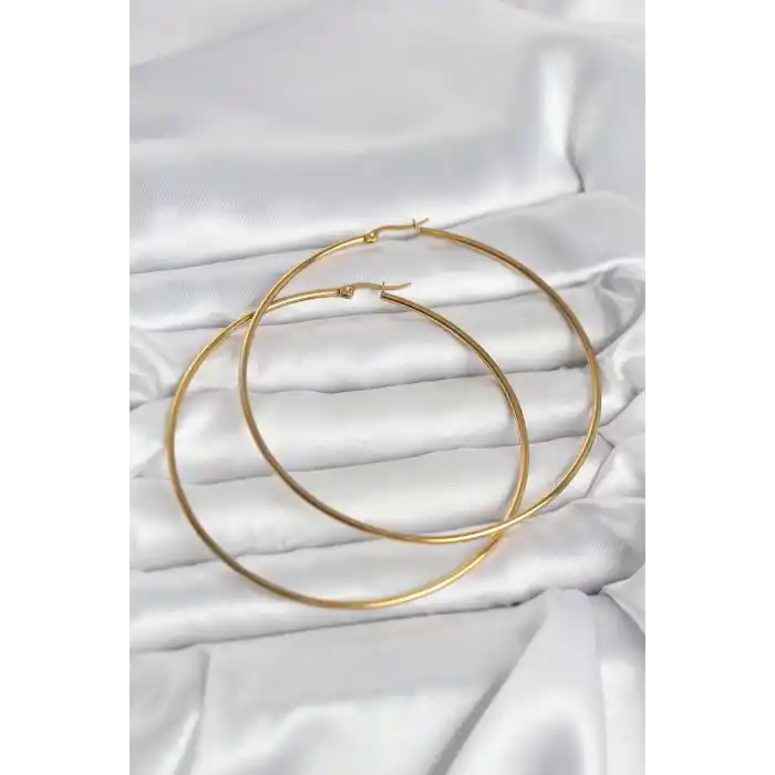 316L Çelik Gold Renk 80 mm Kadın Halka Küpe