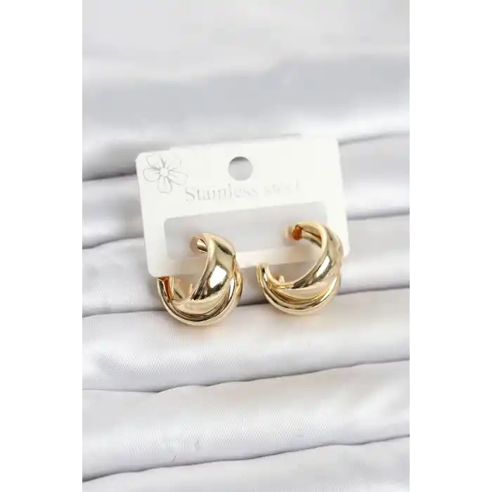 316L Çelik Gold Renk Asimetrik Halka Model Kadın Küpe