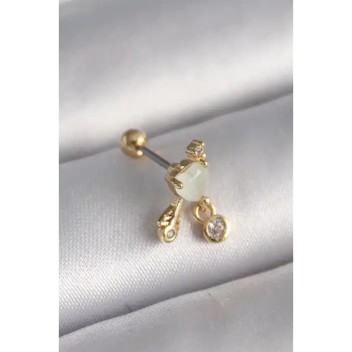 316L Çelik Gold Renk Beyaz Mineli Kalp Sallantı Zirkon Taşlı Tragus Piercing