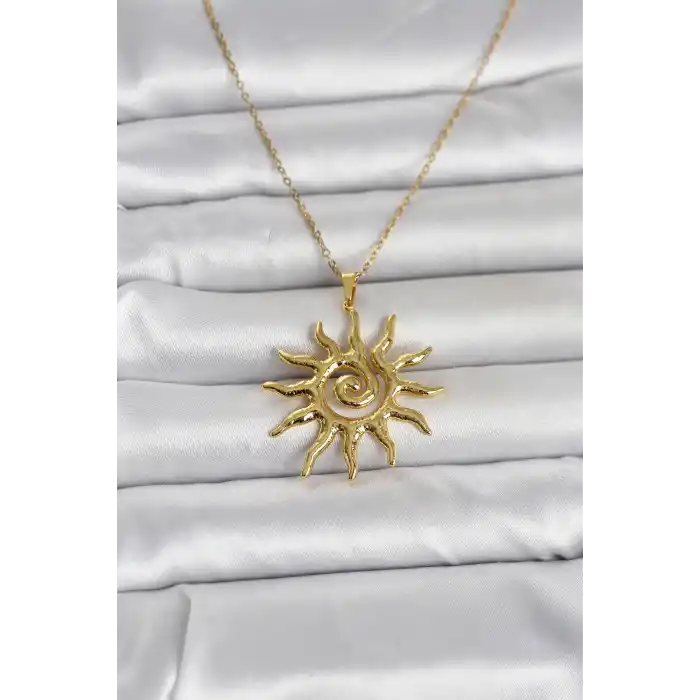 316L Çelik Gold Renk Bohem Güneş Model Kadın Kolye