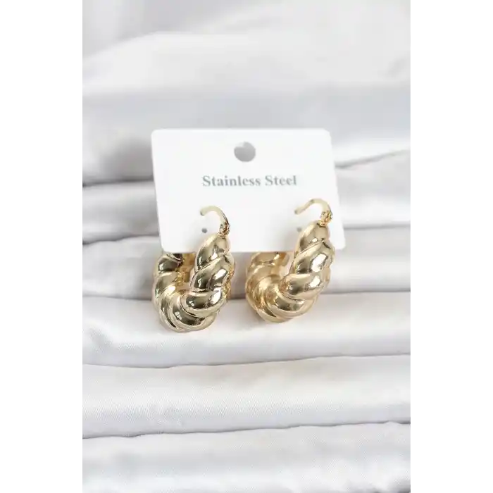 316L Çelik Gold Renk Bombeli Halka Model Kadın Küpe