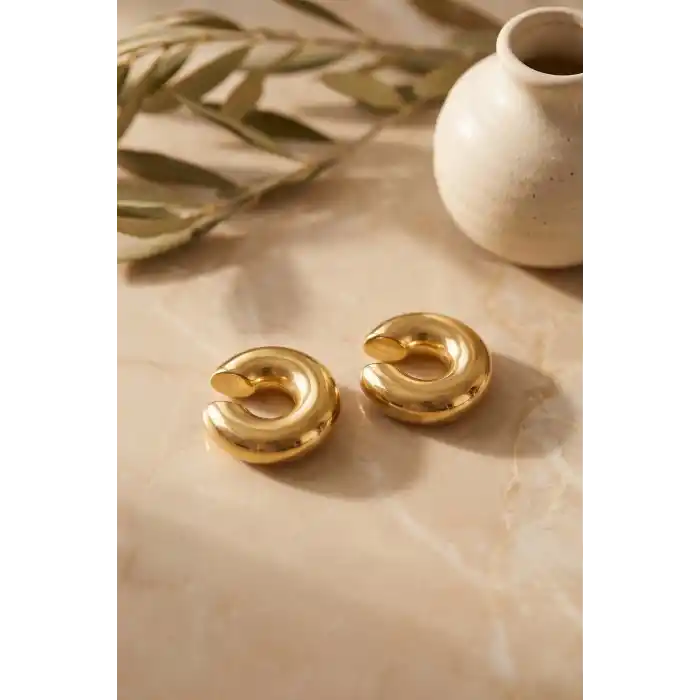 316L Çelik Gold Renk Çiftli Earcuff Küpe