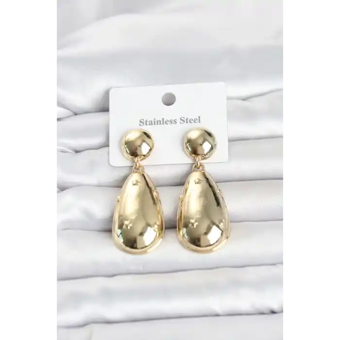 316L Çelik Gold Renk Damla Model Kadın Küpe
