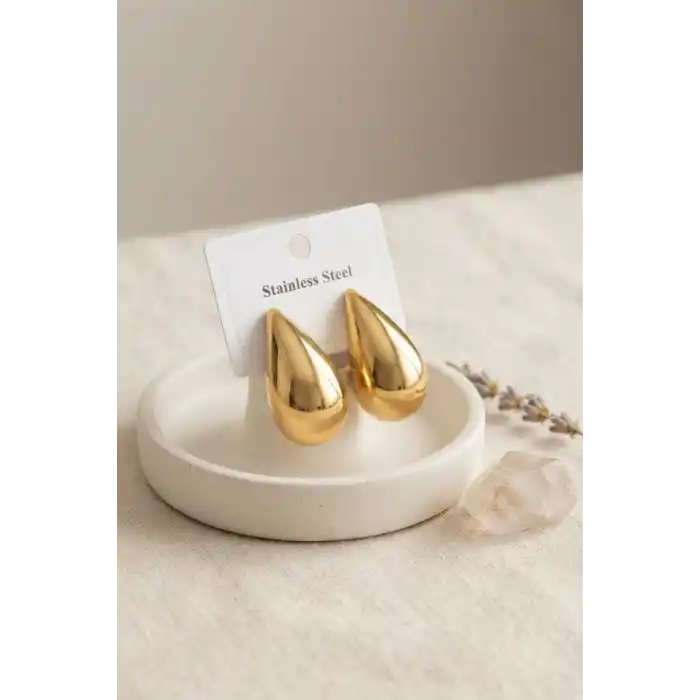 316L Çelik Gold Renk Damla Model Küpe