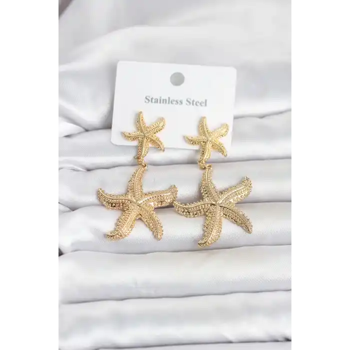 316L Çelik Gold Renk Deniz Yıldızı Model Kadın Küpe