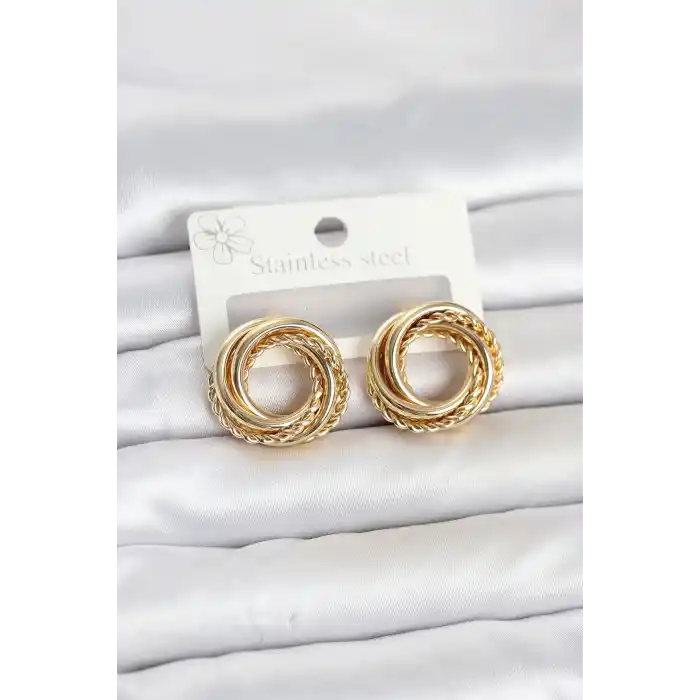 316L Çelik Gold Renk Halka Model Asorti Kadın Küpe