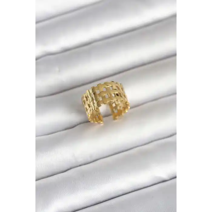 316L Çelik Gold Renk Hasır Model Kadın Yüzük