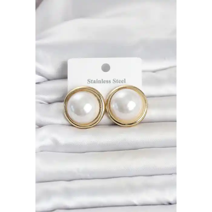 316L Çelik Gold Renk İnci Model Vintage Kadın Küpe