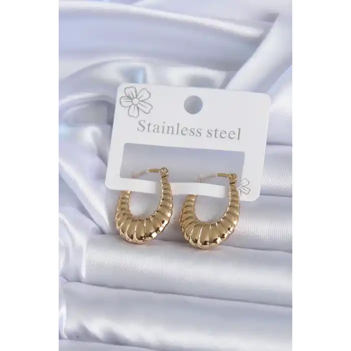316L Çelik Gold Renk İşlemeli Halka Model Kadın Küpe