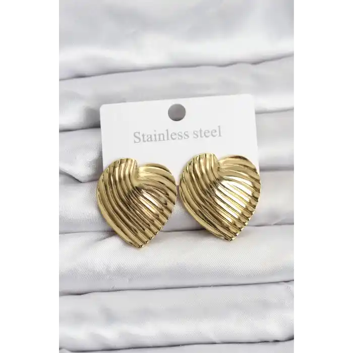 316L Çelik Gold Renk Kalp Model Kadın Küpe