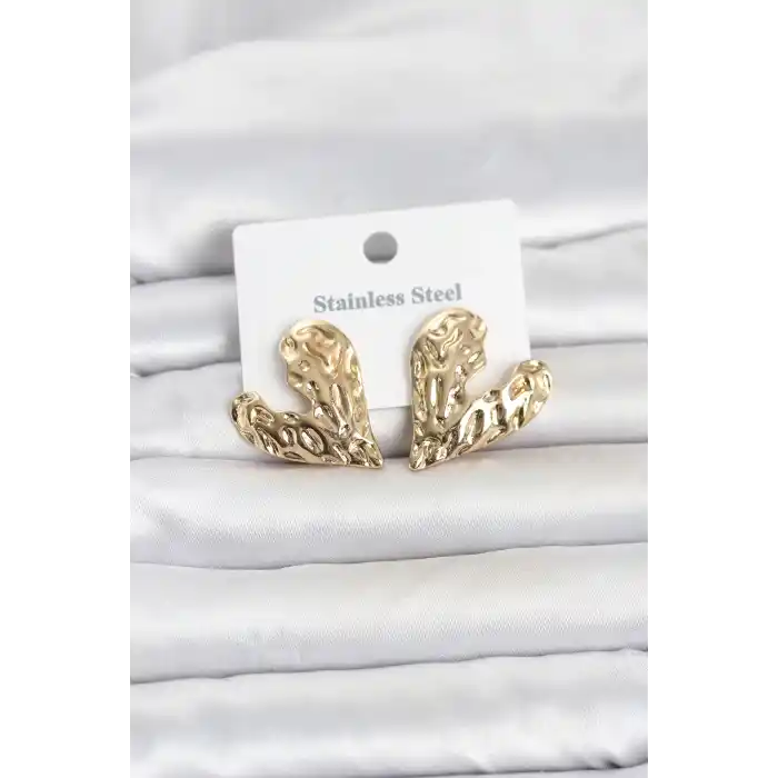 316L Çelik Gold Renk Kalp Model Kadın Küpe