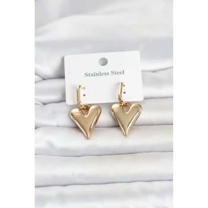 316L Çelik Gold Renk Kalp Modelli Kadın Küpe