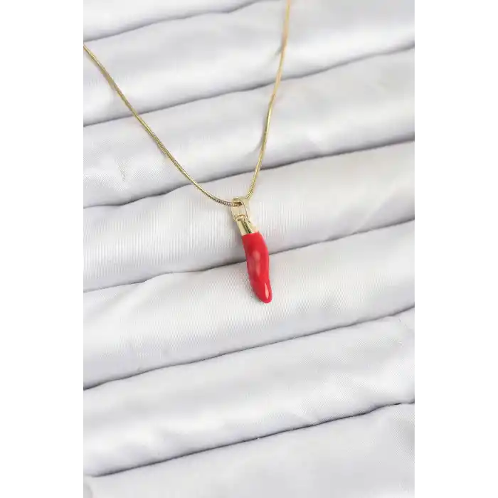 316L Çelik Gold Renk Kapya Kırmızı Biber Model Kadın Kolye