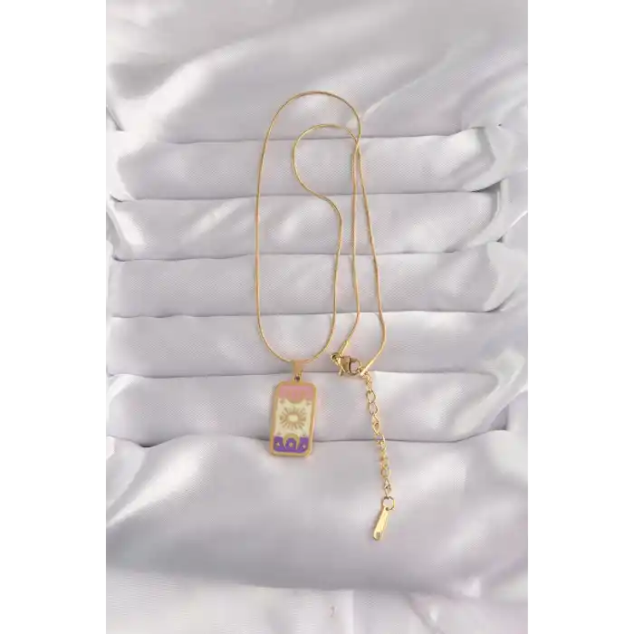 316L Çelik Gold Renk Karışık Mineli Ay Figür Tarot Kolye