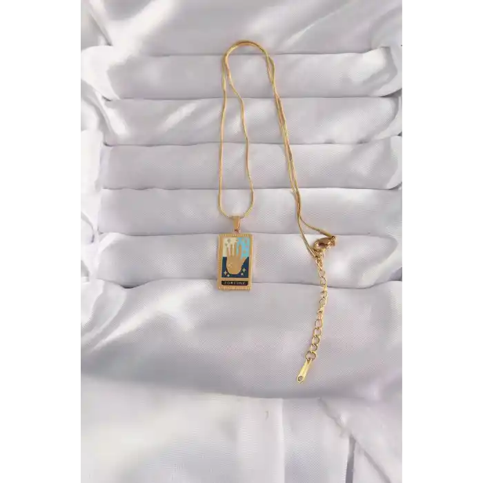 316L Çelik Gold Renk Karışık Mineli El Figür Tarot Kolye