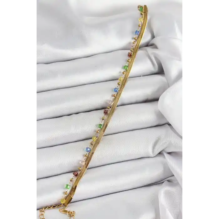 316L Çelik Gold Renk Karışık Renkli Kristal Taşlı Kadın Bileklik