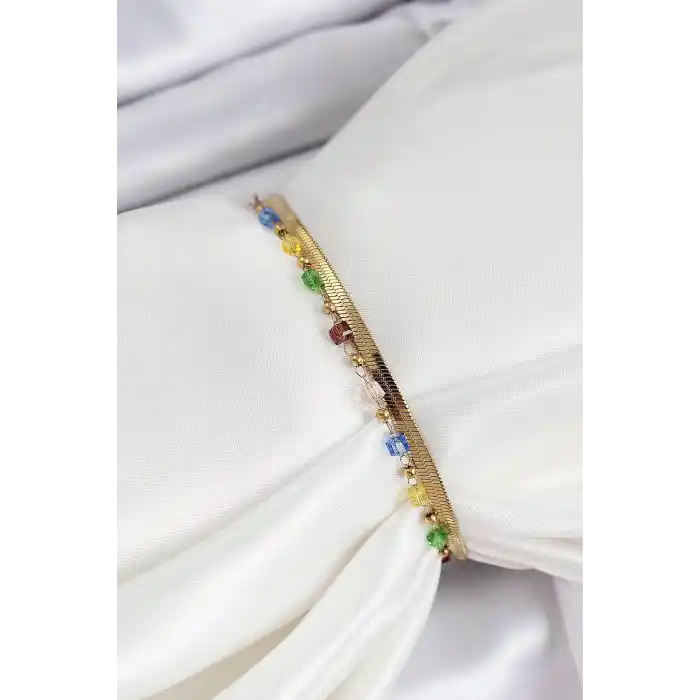 316L Çelik Gold Renk Karışık Renkli Kristal Taşlı Kadın Bileklik