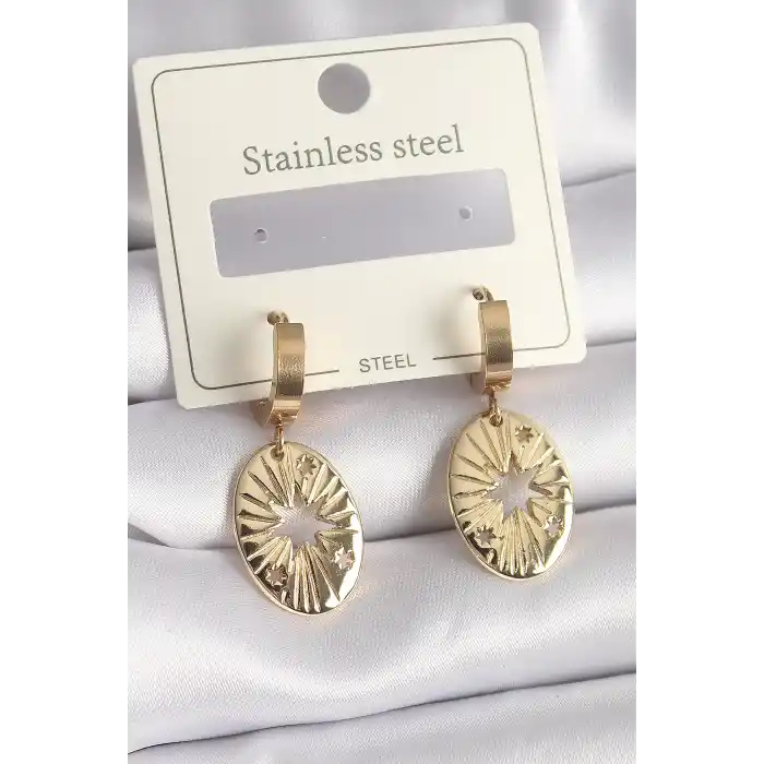 316L Çelik Gold Renk Kutup Yıldız İşleme Kadın Küpe