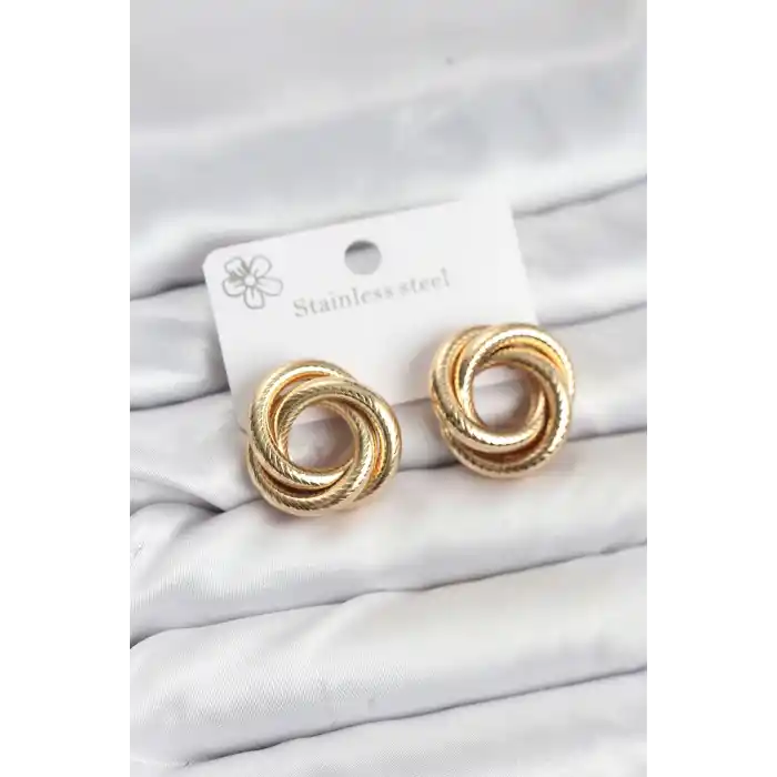 316L Çelik Gold Renk Lazerli Sarmal Halka Kadın Küpe