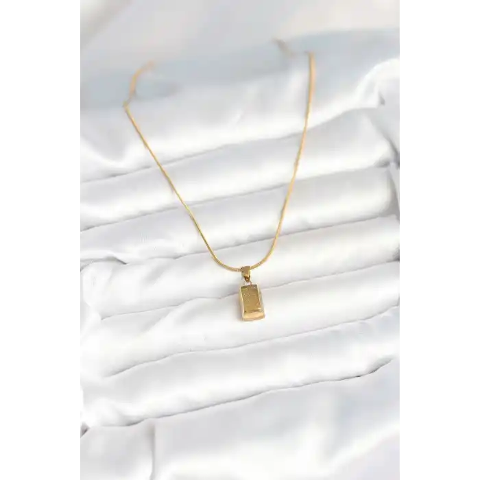 316L Çelik Gold Renk Mini Külçe Altın Model Kolye