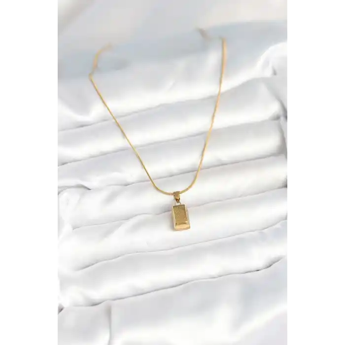 316L Çelik Gold Renk Mini Külçe Altın Model Kolye