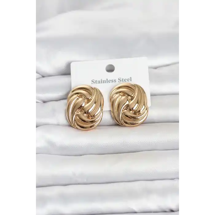 316L Çelik Gold Renk Motif Desen Model Kadın Küpe