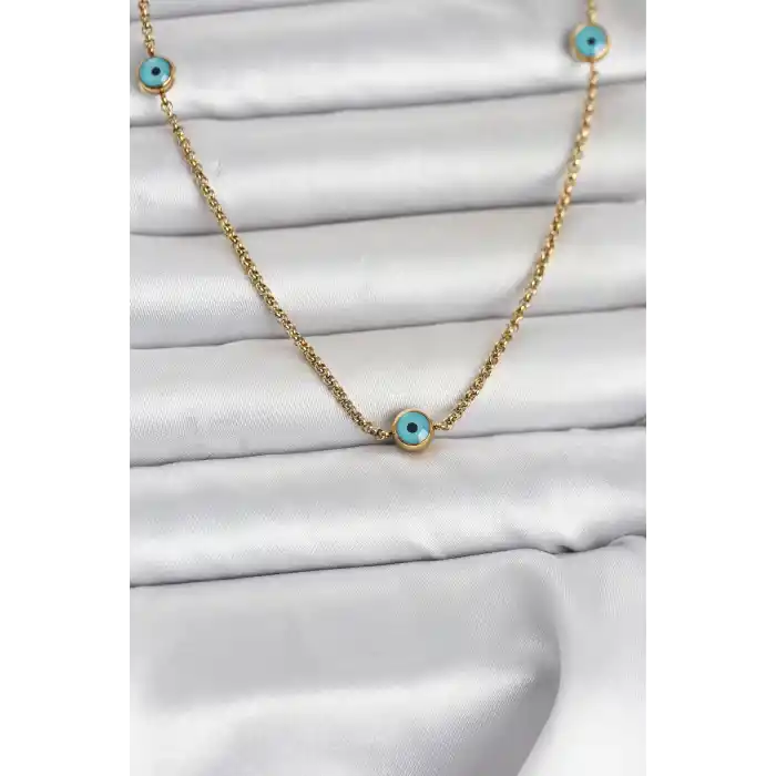 316L Çelik Gold Renk Nazarlı Model Kadın Kolye