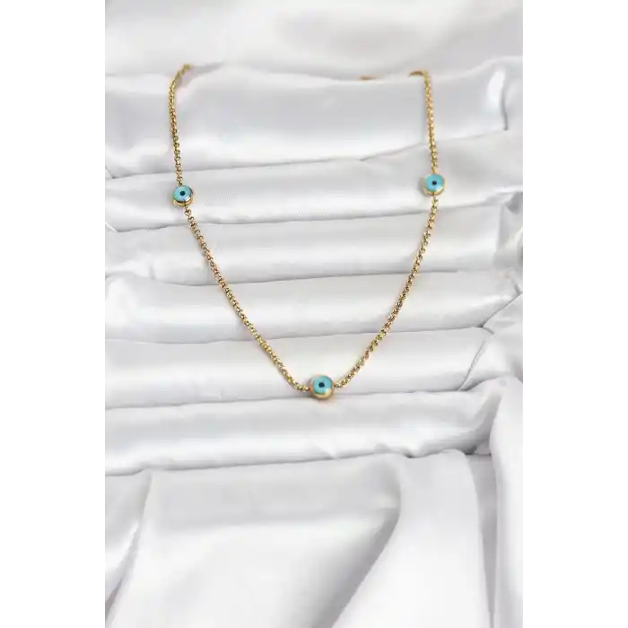 316L Çelik Gold Renk Nazarlı Model Kadın Kolye