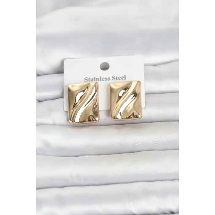 316L Çelik Gold Renk Plaka Model Kadın Küpe