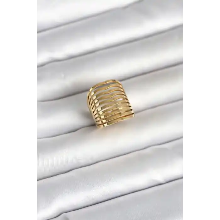 316L Çelik Gold Renk Plaka Model Kadın Yüzük
