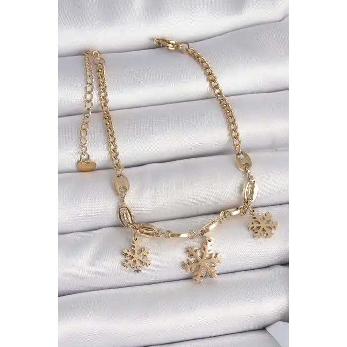 316L Çelik Gold Renk Sallantı Kar Tanesi Model Kadın Bileklik