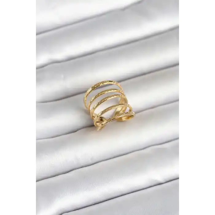 316L Çelik Gold Renk Sıralı Model Kadın Yüzük