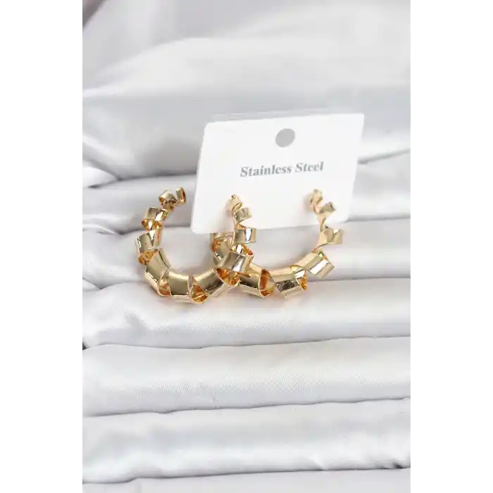 316L Çelik Gold Renk Spiral Halka Kadın Küpe