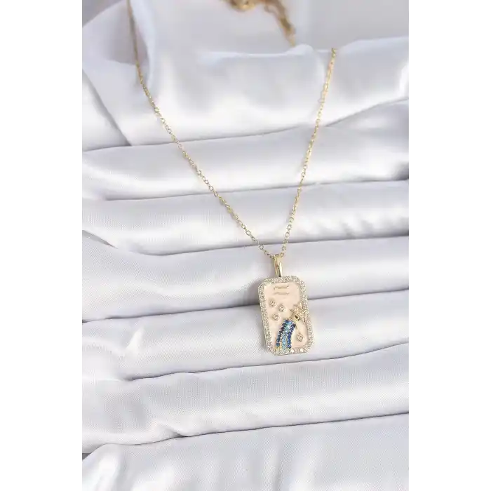 316L Çelik Gold Renk Zincir Kova Burcu Zirkon Taşlı Kadın Kolye