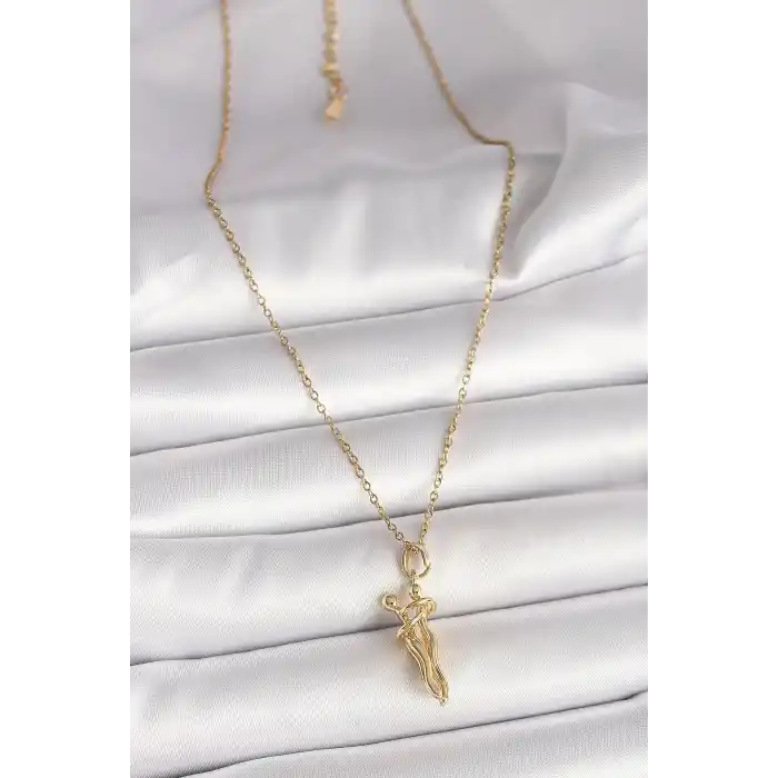 316L Çelik Gold Renk Zincir Sarılma Model Kadın Kolye