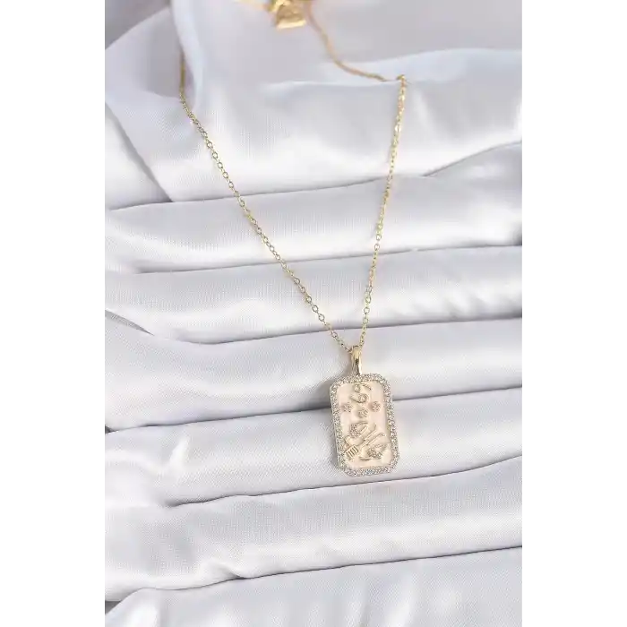 316L Çelik Gold Renk Zincir Yengeç Burcu Zirkon Taşlı Kadın Kolye