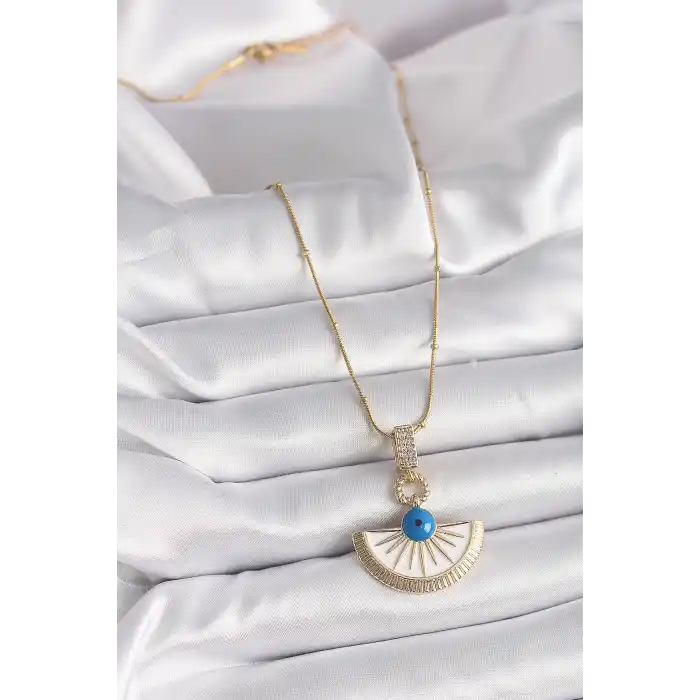 316L Çelik Gold Renk Zincir Zirkon Taş Detaylı Nazar Boncuk Göz Model Kadın Kolye