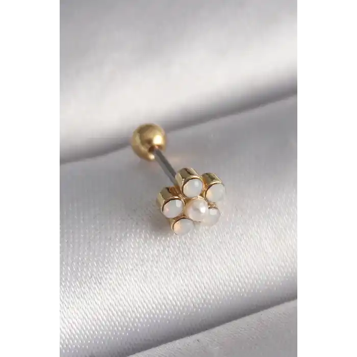 316L Çelik Gold Renk Zirkon Taşlı Çiçek Model Tragus Piercing