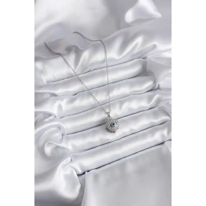 316L Çelik Gold Renk Zirkon Taşlı Göz Model Kadın Kolye