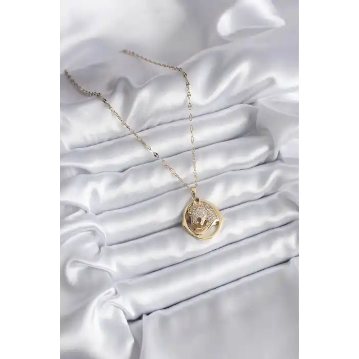 316L Çelik Gold Renk Zirkon Taşlı Jaguar Model Kadın Kolye