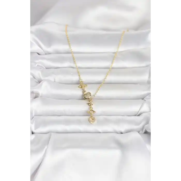 316L Çelik Gold Renk Zirkon Taşlı Y Kadın Kolye