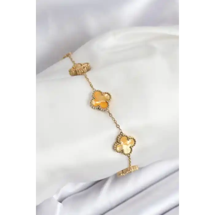 316L Çelik Gold Zincir Sarı Yonca Bileklik